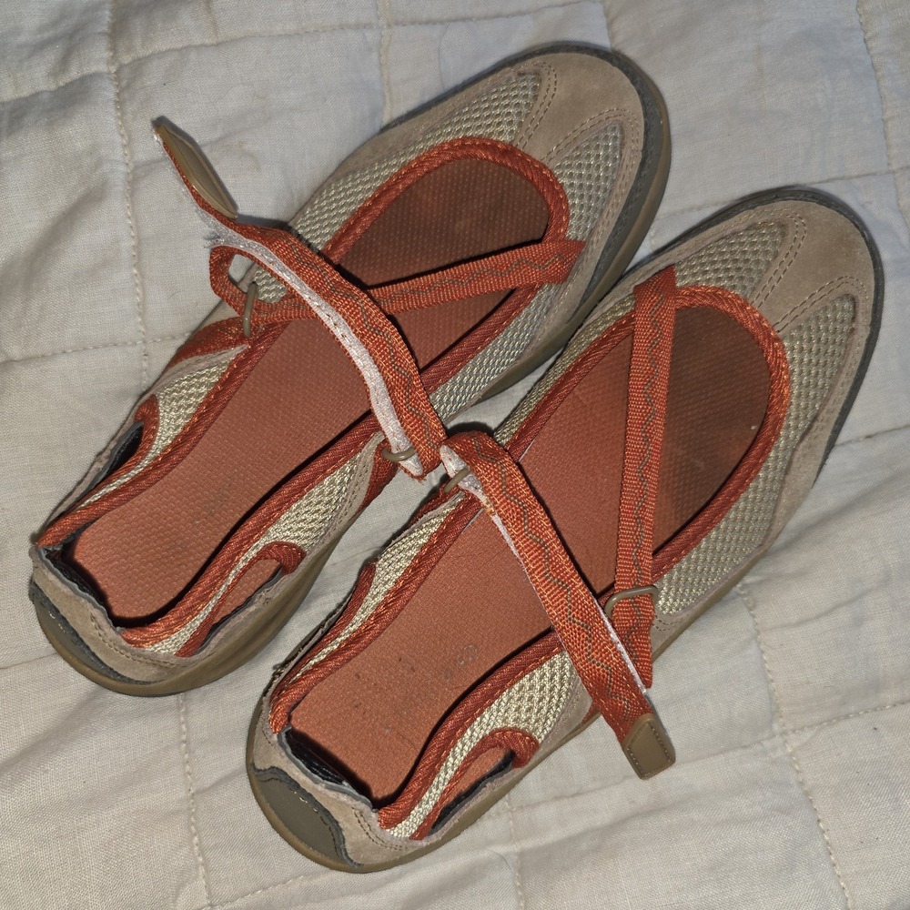 Lands End Mary Jane Comfort Hiking Outdoor Shoes Women's Size‎ 6.5 Orange Tan